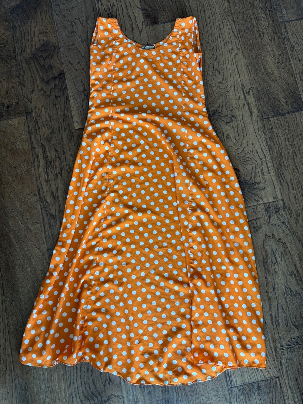 Vintage Orange Polka Dot Sleeveless Midi Dress